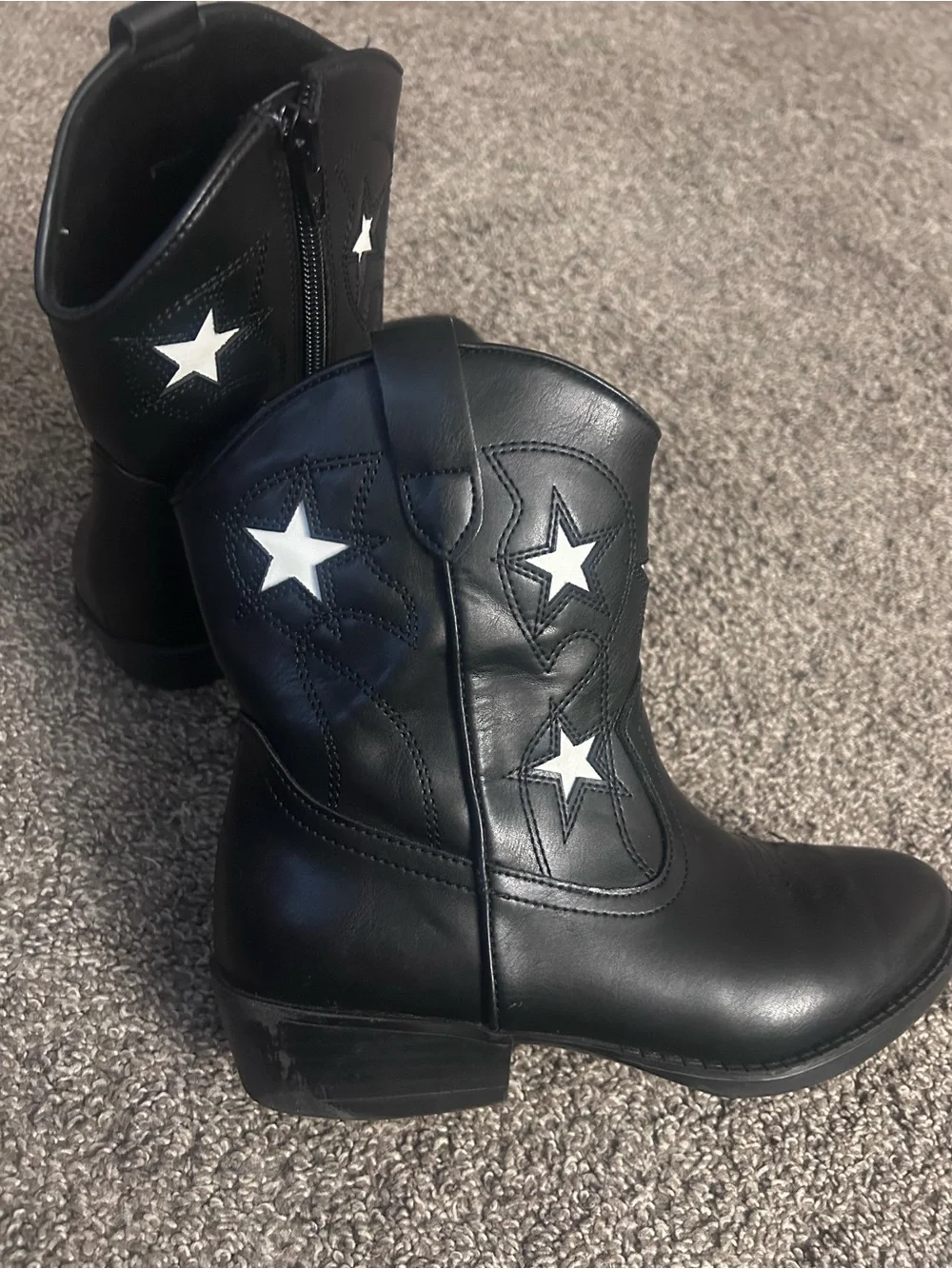 wonder nation Black Kids Western Boots with White Star Accents